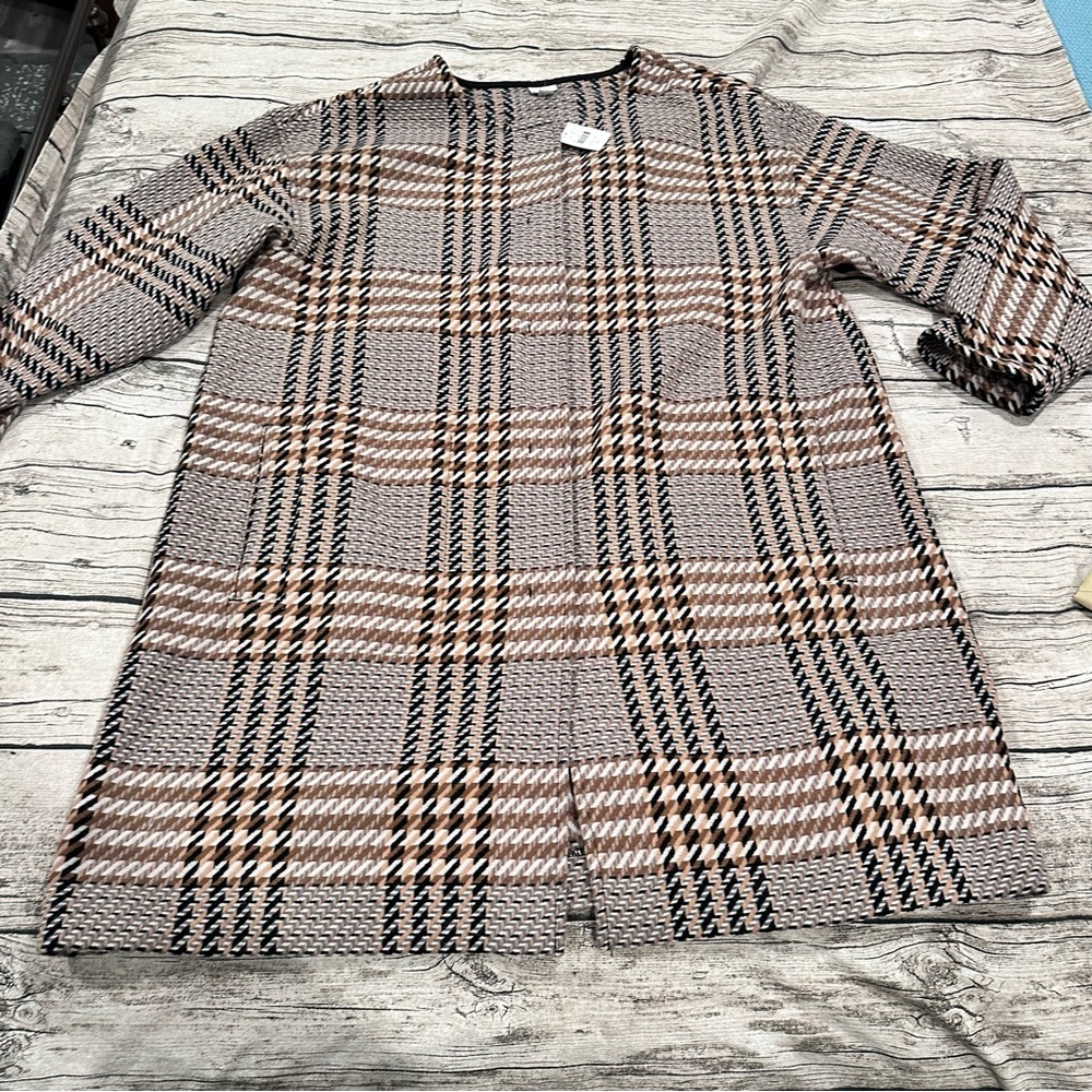 J. Jill Checkered Cape in Black, Brown, and Cream